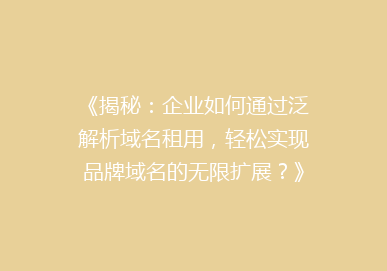 《揭秘：企业如何通过泛解析域名租用，轻松实现品牌域名的无限扩展？》