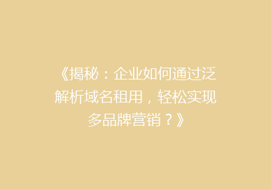 《揭秘：企业如何通过泛解析域名租用，轻松实现多品牌营销？》