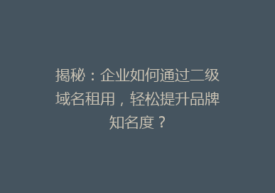 揭秘：企业如何通过二级域名租用，轻松提升品牌知名度？