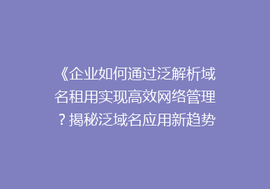 《企业如何通过泛解析域名租用实现高效网络管理？揭秘泛域名应用新趋势》