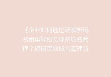 《企业如何通过泛解析域名租用轻松实现多域名管理？揭秘高效域名管理新趋势》