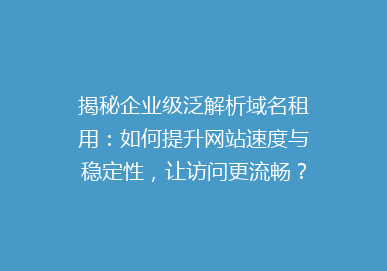 揭秘企业级泛解析域名租用：如何提升网站速度与稳定性，让访问更流畅？
