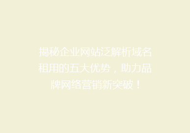 揭秘企业网站泛解析域名租用的五大优势，助力品牌网络营销新突破！