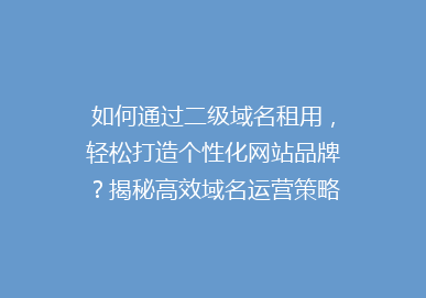 如何通过二级域名租用，轻松打造个性化网站品牌？揭秘高效域名运营策略！