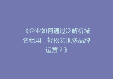 《企业如何通过泛解析域名租用，轻松实现多品牌运营？》