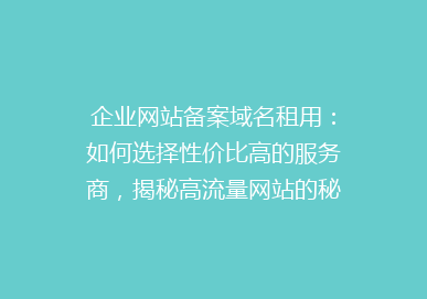 企业网站备案域名租用：如何选择性价比高的服务商，揭秘高流量网站的秘密！