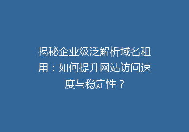 揭秘企业级泛解析域名租用：如何提升网站访问速度与稳定性？