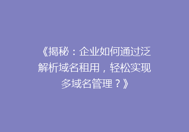 《揭秘：企业如何通过泛解析域名租用，轻松实现多域名管理？》