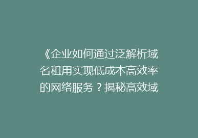 《企业如何通过泛解析域名租用实现低成本高效率的网络服务？揭秘高效域名管理之道》