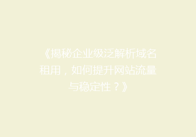 《揭秘企业级泛解析域名租用，如何提升网站流量与稳定性？》