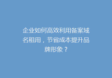 企业如何高效利用备案域名租用，节省成本提升品牌形象？