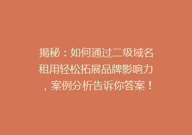 揭秘：如何通过二级域名租用轻松拓展品牌影响力，案例分析告诉你答案！