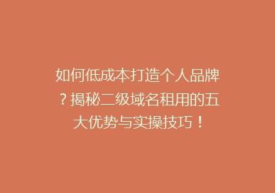 如何低成本打造个人品牌？揭秘二级域名租用的五大优势与实操技巧！