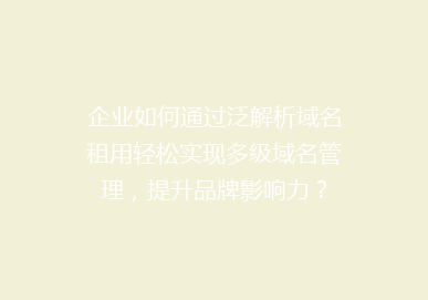 企业如何通过泛解析域名租用轻松实现多级域名管理，提升品牌影响力？