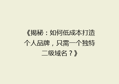 《揭秘：如何低成本打造个人品牌，只需一个独特二级域名？》