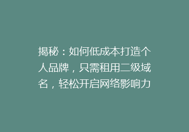 揭秘：如何低成本打造个人品牌，只需租用二级域名，轻松开启网络影响力之旅！