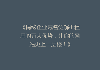 《揭秘企业域名泛解析租用的五大优势，让你的网站更上一层楼！》