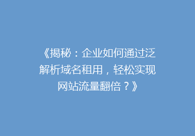 《揭秘：企业如何通过泛解析域名租用，轻松实现网站流量翻倍？》