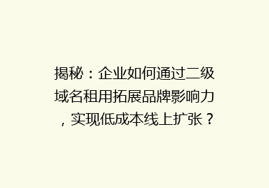 揭秘：企业如何通过二级域名租用拓展品牌影响力，实现低成本线上扩张？