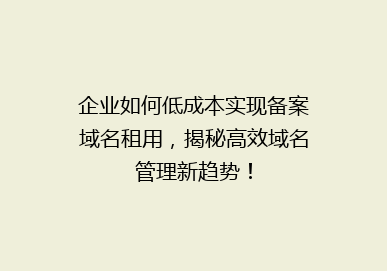 企业如何低成本实现备案域名租用，揭秘高效域名管理新趋势！