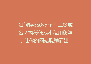 如何轻松获得个性二级域名？揭秘低成本租用秘籍，让你的网站脱颖而出！