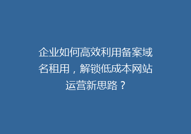 企业如何高效利用备案域名租用，解锁低成本网站运营新思路？