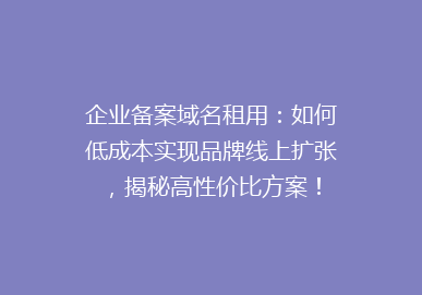企业备案域名租用：如何低成本实现品牌线上扩张，揭秘高性价比方案！