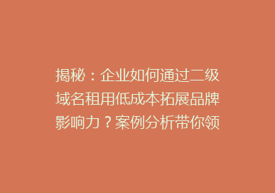 揭秘：企业如何通过二级域名租用低成本拓展品牌影响力？案例分析带你领略市场新趋势！