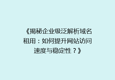 《揭秘企业级泛解析域名租用：如何提升网站访问速度与稳定性？》