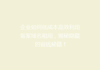 企业如何低成本高效利用备案域名租用，揭秘隐藏的省钱秘籍！
