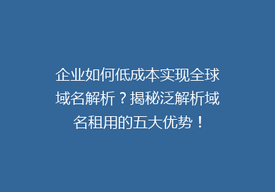 企业如何低成本实现全球域名解析？揭秘泛解析域名租用的五大优势！
