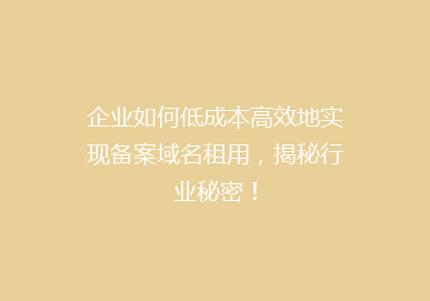 企业如何低成本高效地实现备案域名租用，揭秘行业秘密！