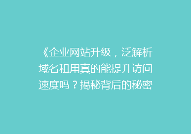 《企业网站升级，泛解析域名租用真的能提升访问速度吗？揭秘背后的秘密！》