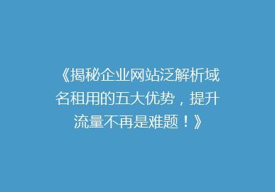 《揭秘企业网站泛解析域名租用的五大优势，提升流量不再是难题！》