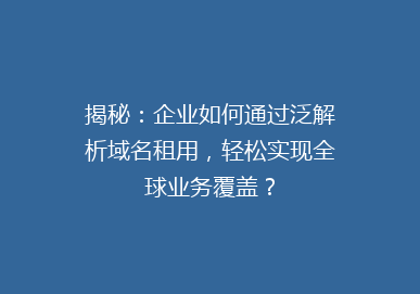 揭秘：企业如何通过泛解析域名租用，轻松实现全球业务覆盖？