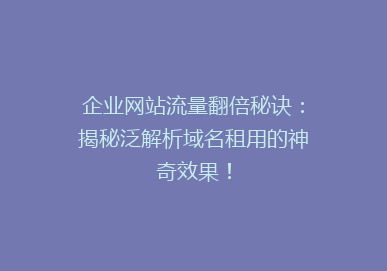 企业网站流量翻倍秘诀：揭秘泛解析域名租用的神奇效果！
