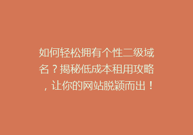 如何轻松拥有个性二级域名？揭秘低成本租用攻略，让你的网站脱颖而出！