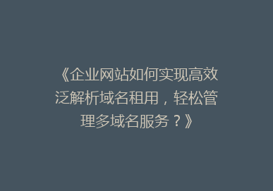 《企业网站如何实现高效泛解析域名租用，轻松管理多域名服务？》