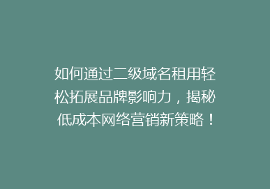 如何通过二级域名租用轻松拓展品牌影响力，揭秘低成本网络营销新策略！