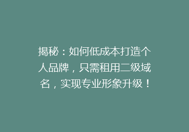 揭秘：如何低成本打造个人品牌，只需租用二级域名，实现专业形象升级！