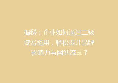 揭秘：企业如何通过二级域名租用，轻松提升品牌影响力与网站流量？