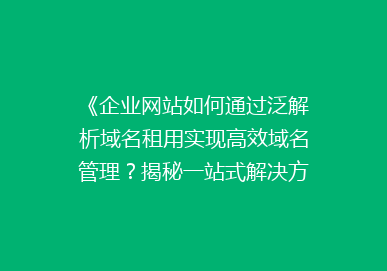 《企业网站如何通过泛解析域名租用实现高效域名管理？揭秘一站式解决方案》