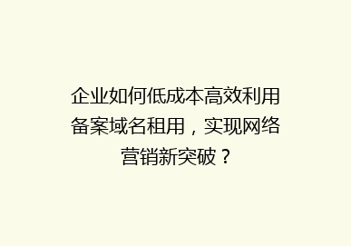 企业如何低成本高效利用备案域名租用，实现网络营销新突破？