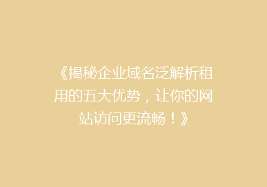 《揭秘企业域名泛解析租用的五大优势，让你的网站访问更流畅！》