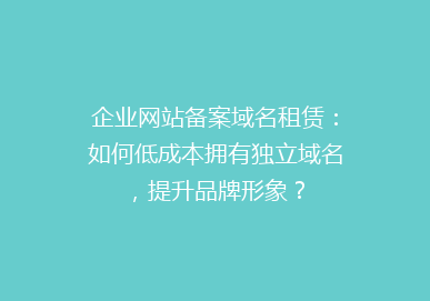 企业网站备案域名租赁：如何低成本拥有独立域名，提升品牌形象？