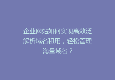 企业网站如何实现高效泛解析域名租用，轻松管理海量域名？