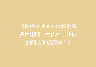 《揭秘企业网站泛解析域名租用的五大优势，让你的网站如虎添翼！》