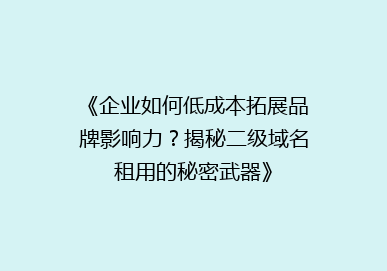 《企业如何低成本拓展品牌影响力？揭秘二级域名租用的秘密武器》