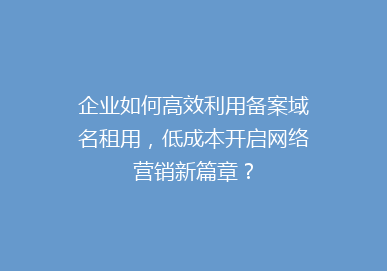 企业如何高效利用备案域名租用，低成本开启网络营销新篇章？