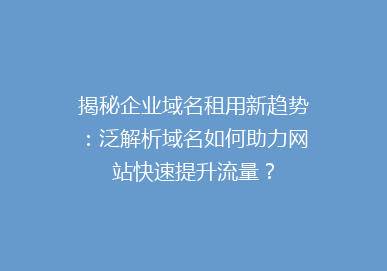 揭秘企业域名租用新趋势：泛解析域名如何助力网站快速提升流量？